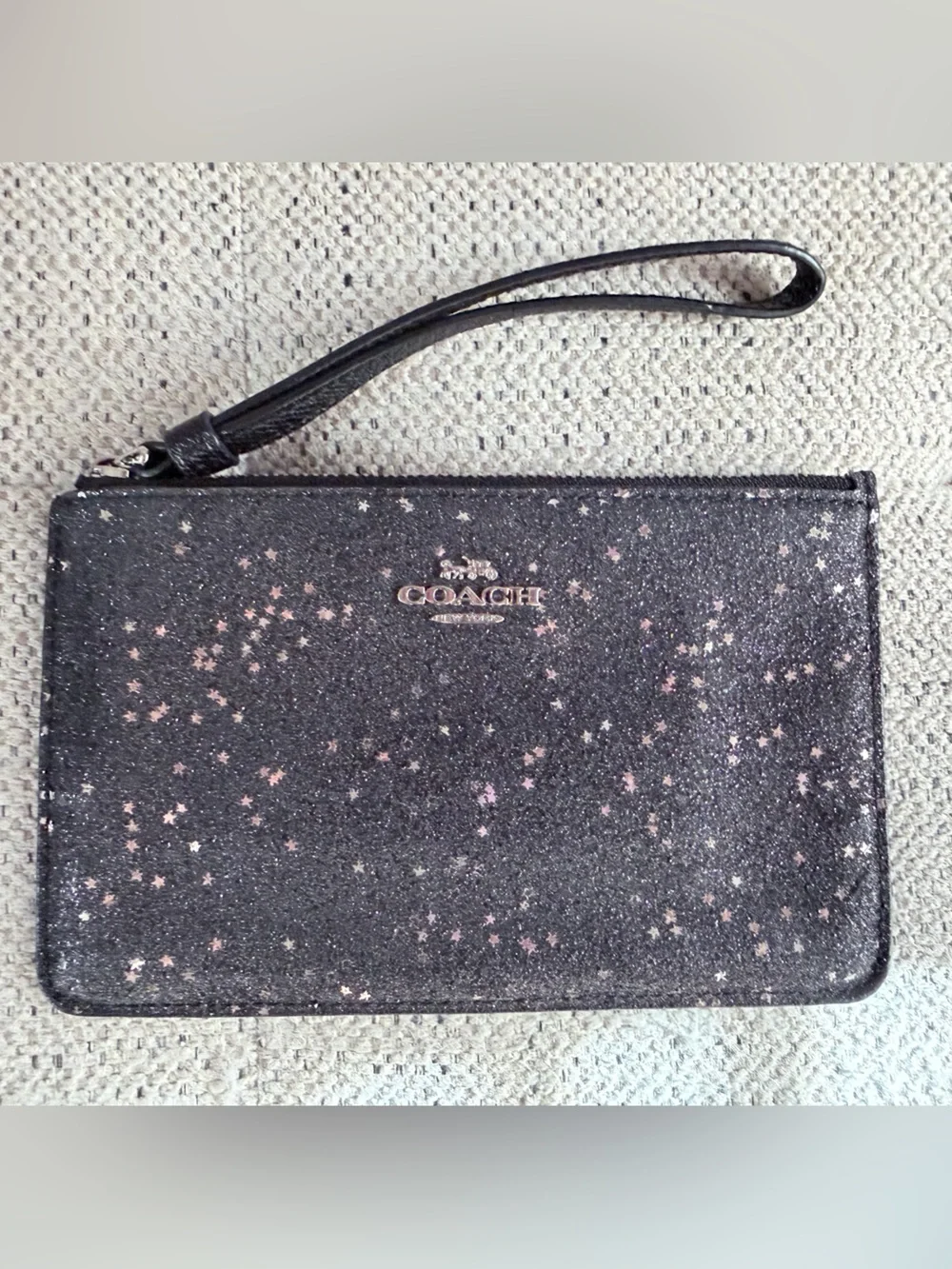 Coach Black Glitter Star Wristlet